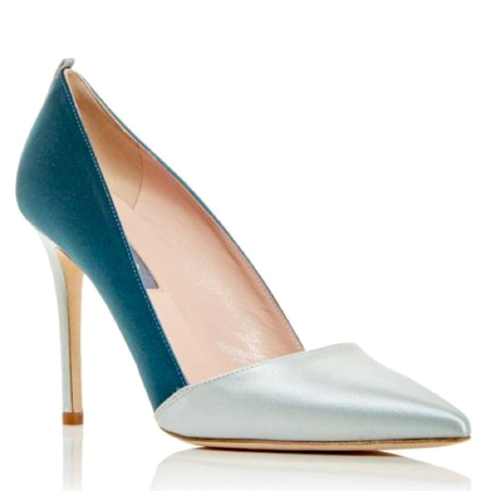 SJP teal and mint colorblock pumps